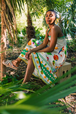 Roman Fruit Print Strappy Midi Dress
