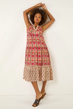 Roman Red Border Print Smock Dress