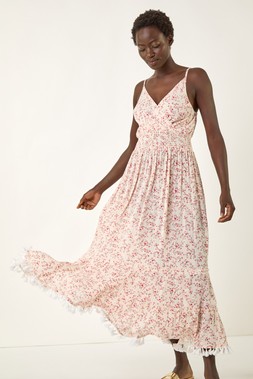 Roman Red Ditsy Floral Print V-Neck Maxi Dress