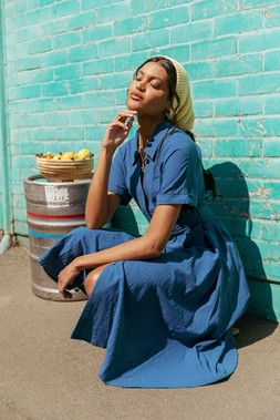 Roman Blue Linen Look Shirt Dress