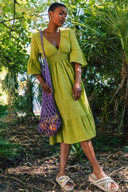 Roman Linen Look Belted Shirt Dress