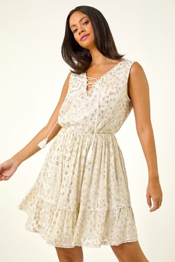 Roman Dusk White Leopard Foil Dress