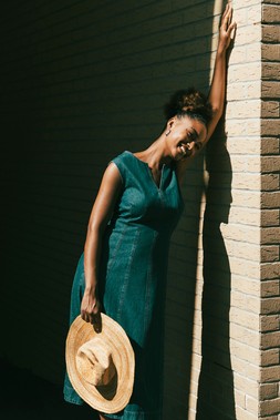 Roman Denim Panel Detail Midi Dress
