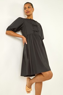 Roman Tie Front Smock Dress