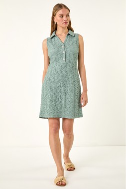 Roman Crinkle Collared A-Line Stretch Dress