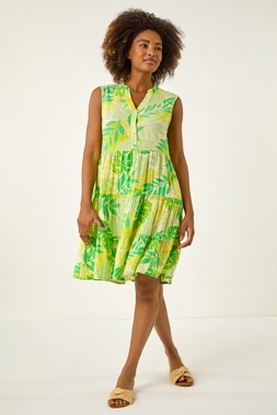 Roman Lime Leaf Button Smock Dress