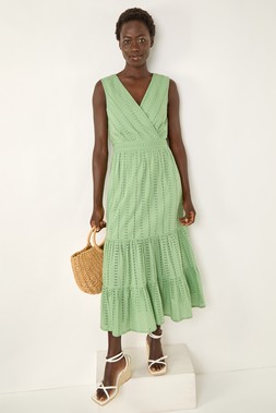 Roman Embroidered V-Neck Midi Dress