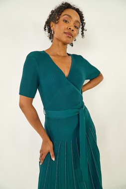 Roman Petite Teal Tie Waist Knitted Dress