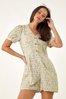 Roman Dusk Ditsy Floral Buttoned Playsuit