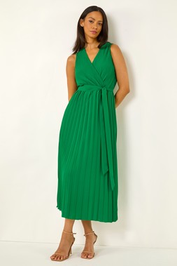 Roman Dusk Wrap Bodice Pleated Dress