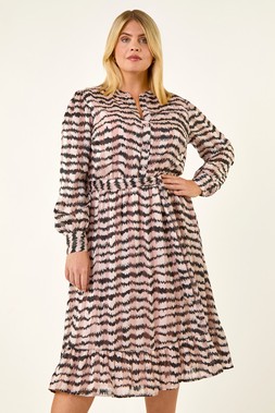 Pink Curve Animal Print Midi Dress