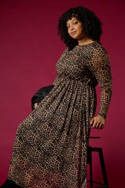 Roman Curve Natural Animal Print A-Line Stretch Dress