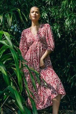 Roman Abstract Print V-Neck Midi Dress