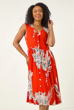 Roman Petite Coral Button Through Pocket Dress