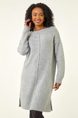 Roman Petite Grey Knitted Pintuck Shift Dress