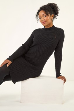 Roman Black Petite Knitted Midi Dress