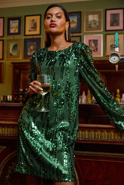 Green Sequin Shift Dress