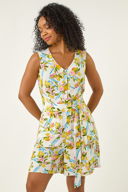 Roman Petite Ivory Lemon Tie Waist Playsuit