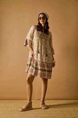 Roman Dusk Khaki Mix Print Smock Midi Dress