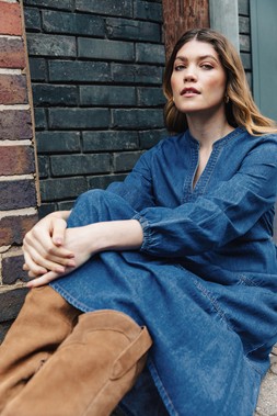 Roman Denim Tiered Midi Dress