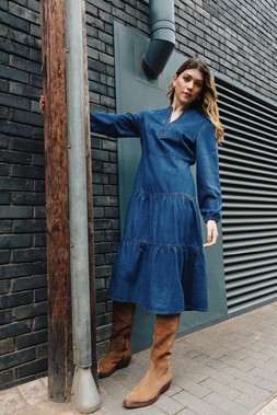 Roman Denim Tiered Midi Dress
