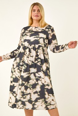 Black Curve Abstract Print Dress