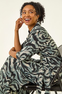 Roman Petite Grey Animal Print Stretch Shirt Dress