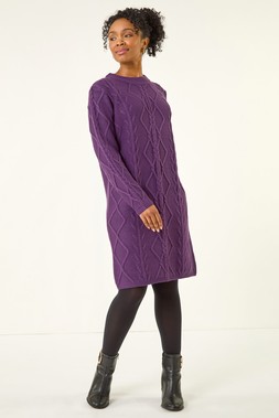 Roman Petite Purple Cable Knit Jumper Dress