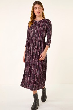 Roman Plum Abstract Print Stretch Midi Dress