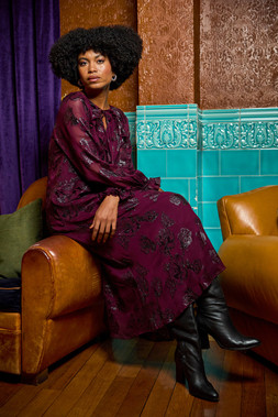 Roman Floral Brocade Frill Midi Dress