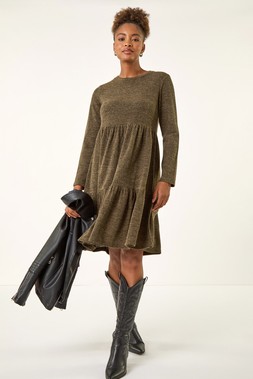 Roman Khaki Textured Frill Dress