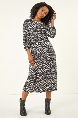 Roman Petite Black Abstract Stretch Midi Dress