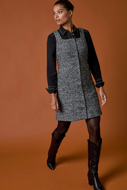 Roman Black Printed Button Pinafore Dress