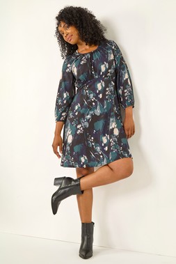 Roman Petite Blue Floral Print Stretch Dress
