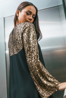 Roman Petite Bronze Contrast Sequin Stretch Dress