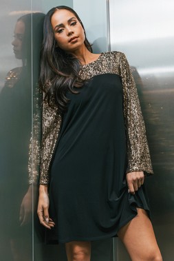 Roman Petite Bronze Contrast Sequin Stretch Dress
