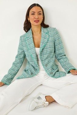 Roman Green Frayed Edge Boucle Jacket