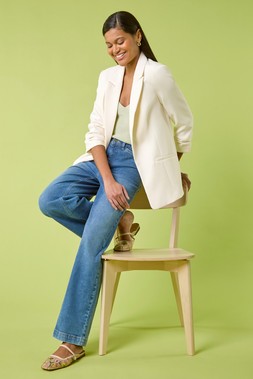 Roman Ivory Tailored Ruched Sleeve Stretch Blazer