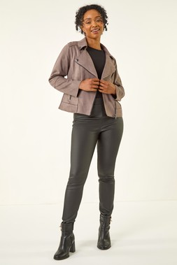 Roman Petite Mocha Faux Suede Biker Jacket