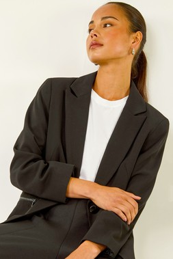 Roman Petite Black Zip Pocket Stretch Blazer