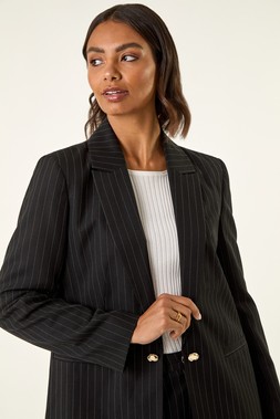 Roman Black Pinstripe Revered Collar Blazer
