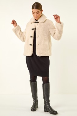 Roman Cream Textured Borg Collared Jacket