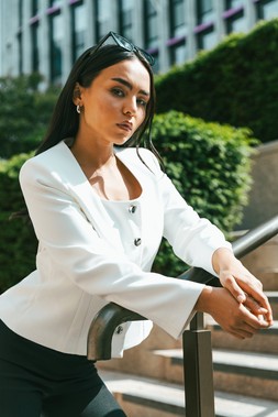 Roman Petite Scoop Neck Buttoned Jacket