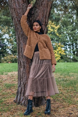 Roman Tan Faux Fur Borg Pocket Front Jacket