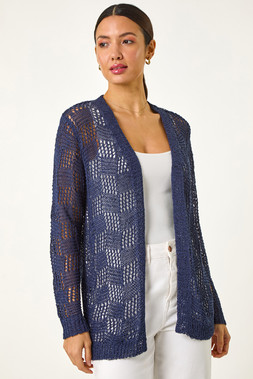 Roman Pointelle Tape Patterned Cardigan