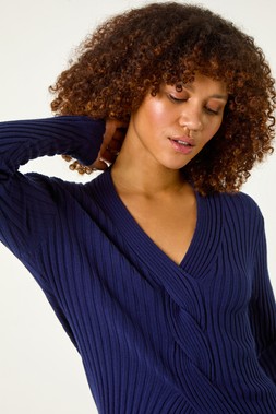 Roman Navy V-Neck Cable Ribbed Knit Jumper