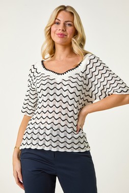 Roman Petite Wave Print V-Neck Knit Jumper