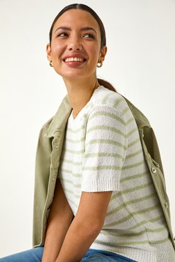 Roman Pale Green Dainty Stripe Knit Top