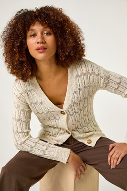 Roman Beige Stitch Detail Button Through Knit Cardigan