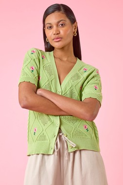 Roman Green Textured embroidery cardigan